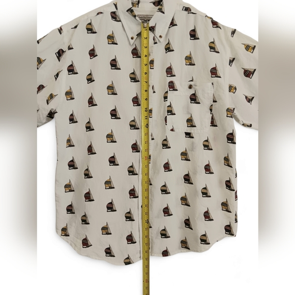 Bugle Boy Co. men's white sailboat print short sleeve button-down shirt size L - Picture 5 of 8
